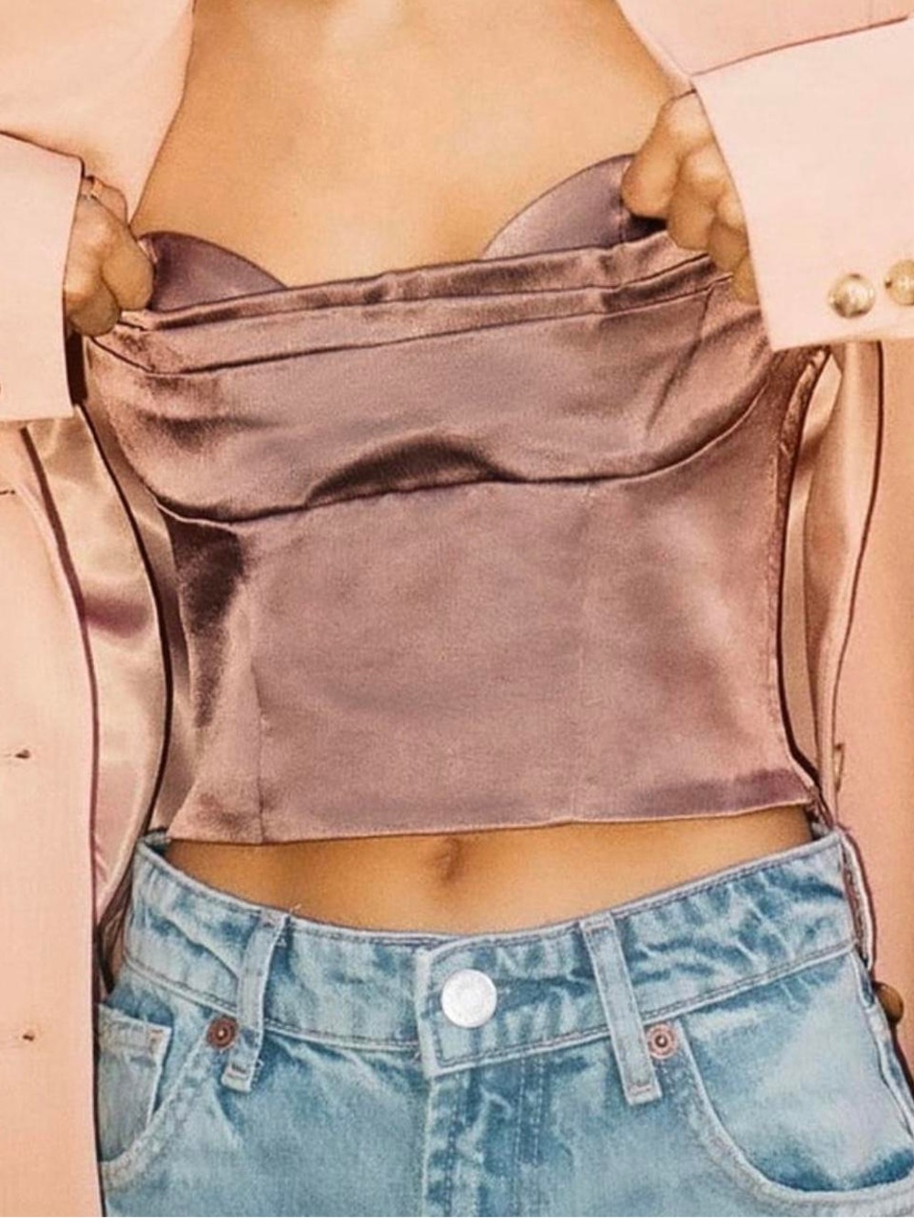 Zara Mauve Satin Strapless Corset Top